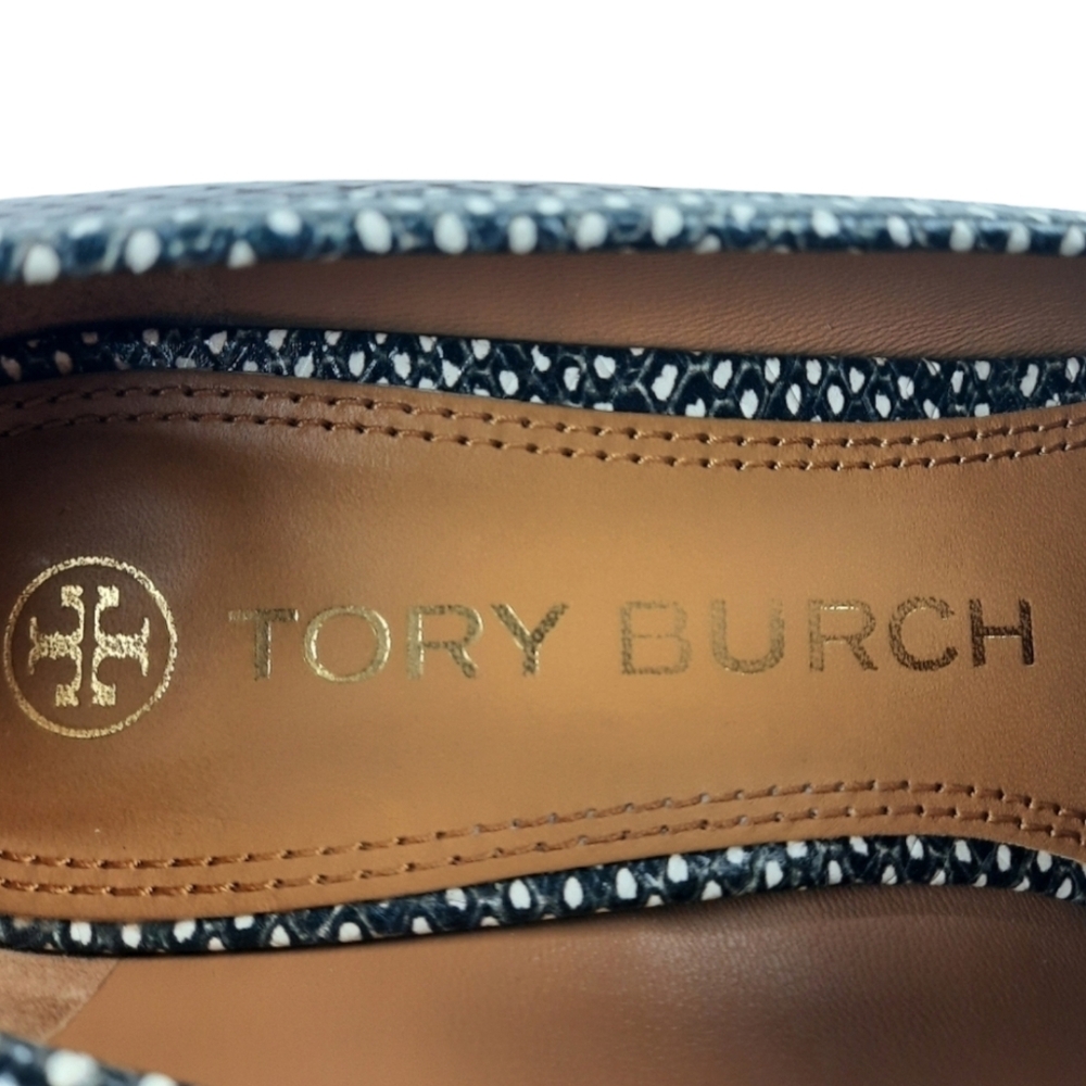 TORY BURCH Equestrian Block Heel Loafers Horsebit Pumps Snake Croc Academia 8.5 - Picture 9 of 12
